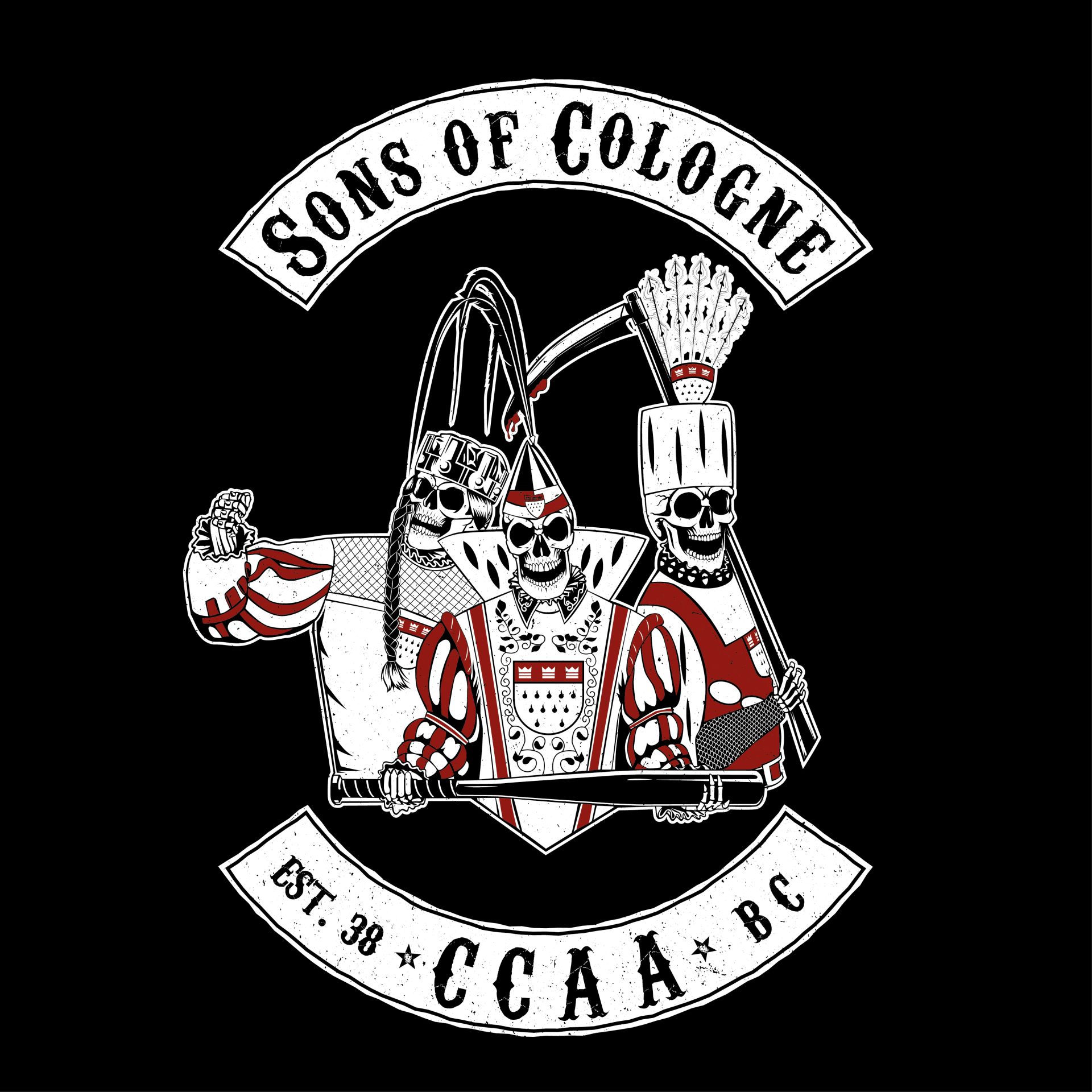 Köln Unisex T-Shirt "Sons of cologne" Rundhals mit Rückendruck Schwarz